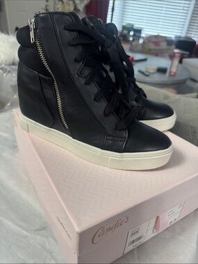 Candie's Black High-Top Wedge Sneakers with Side Zipper